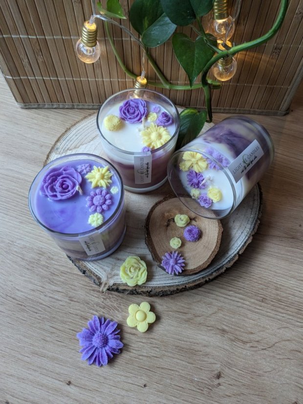 Mramorová sójová svíčka Levandulový závan | Vůně: levandule a citronová tráva - Objem: 170 ml